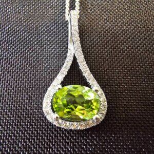 1.77 CT Oval Natural Green Peridot 925 Sterling Silver Pendant & 18” Chain